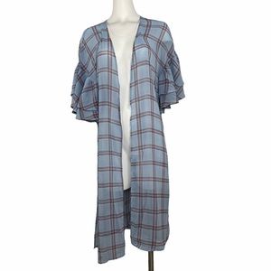 Boutique Duster Kimono Overlay Plaid Layered Look